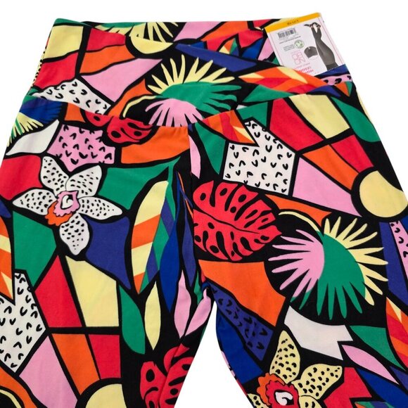 No Boundaries Crossover Sueded Tropical Print Ankle Leggings - Size Large NWT - Picture 1 of 16